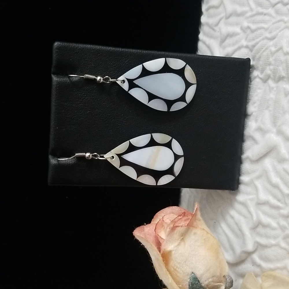 Natural Shell Disc Teardrop Earrings, MOP Shell Slice Earrings